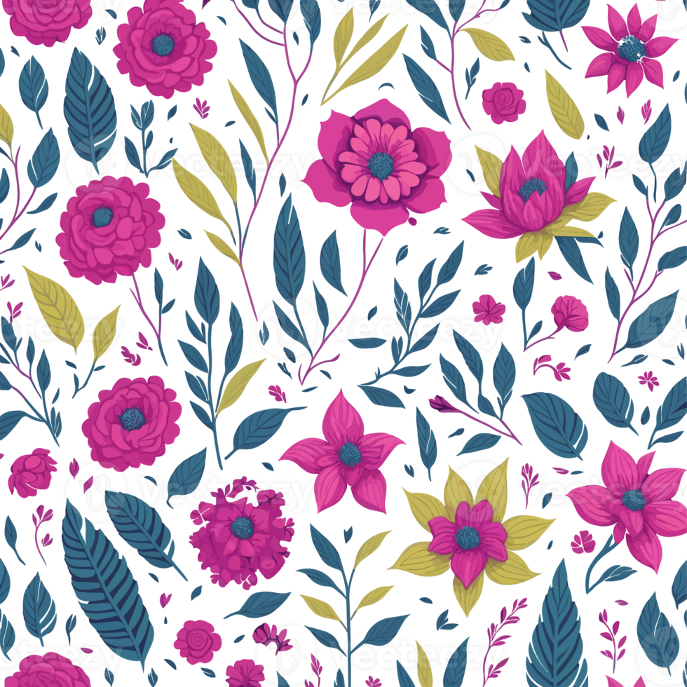 Seamless pattern with flowers and leaves. png