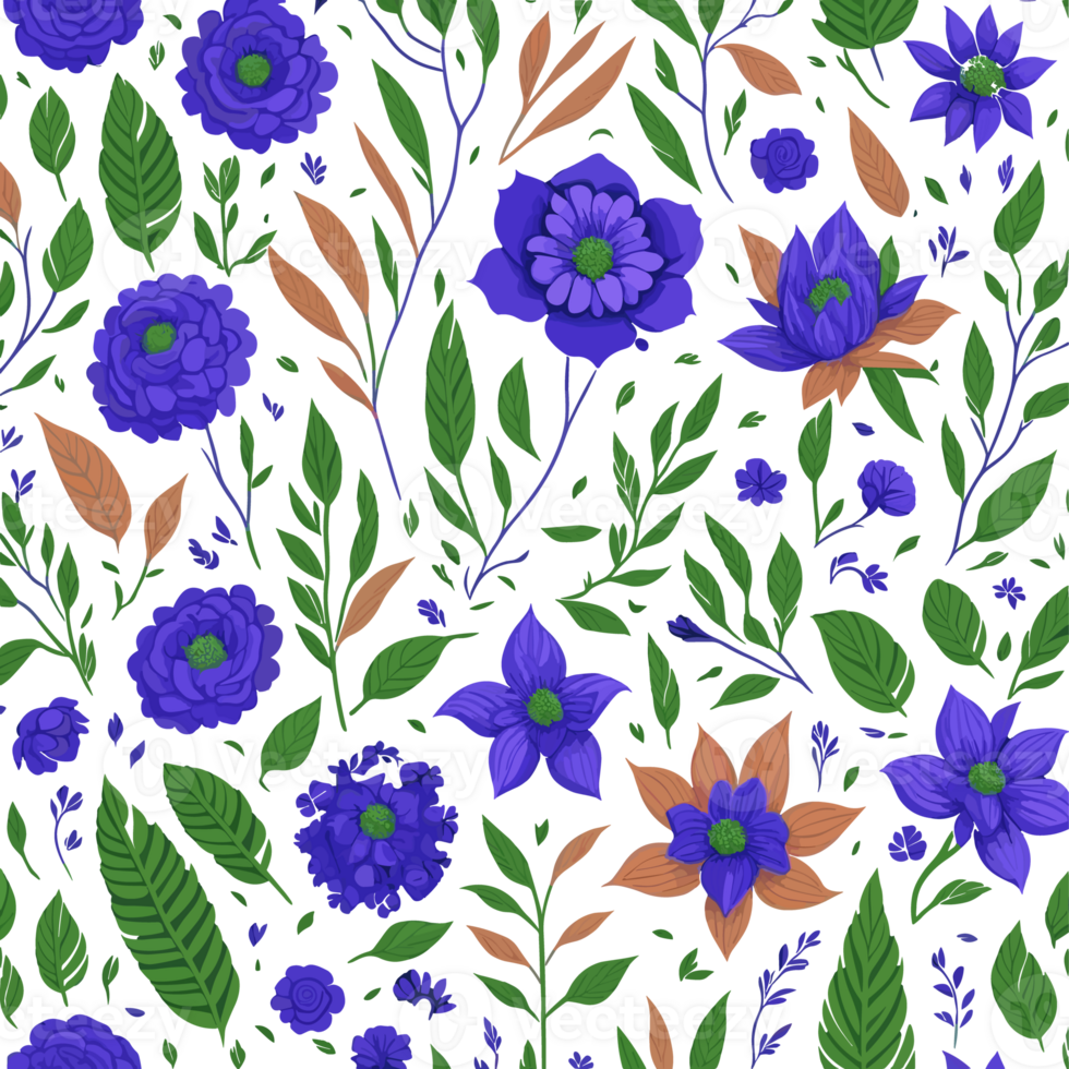 Seamless pattern with flowers and leaves. png