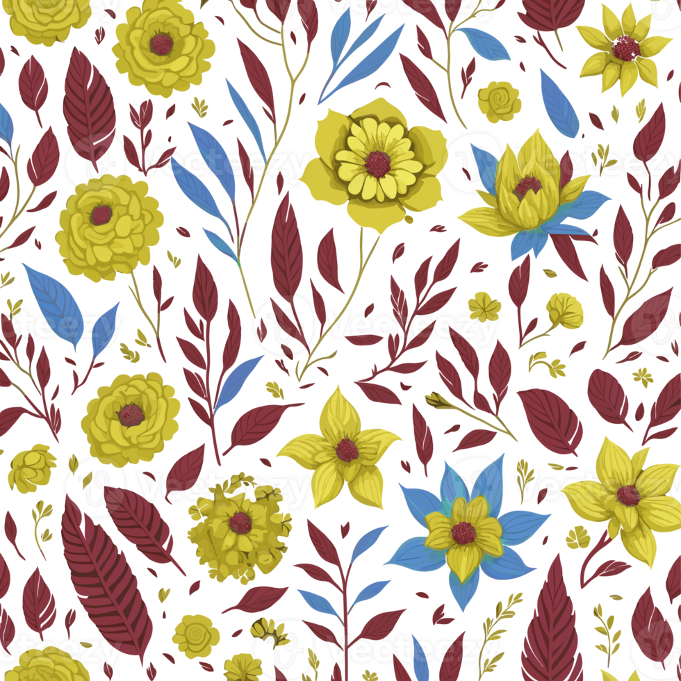 Seamless pattern with flowers and leaves. 25210722 PNG