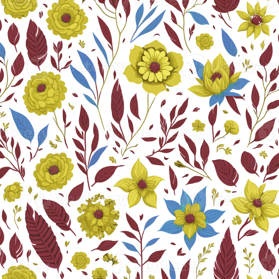Seamless pattern with flowers and leaves. png