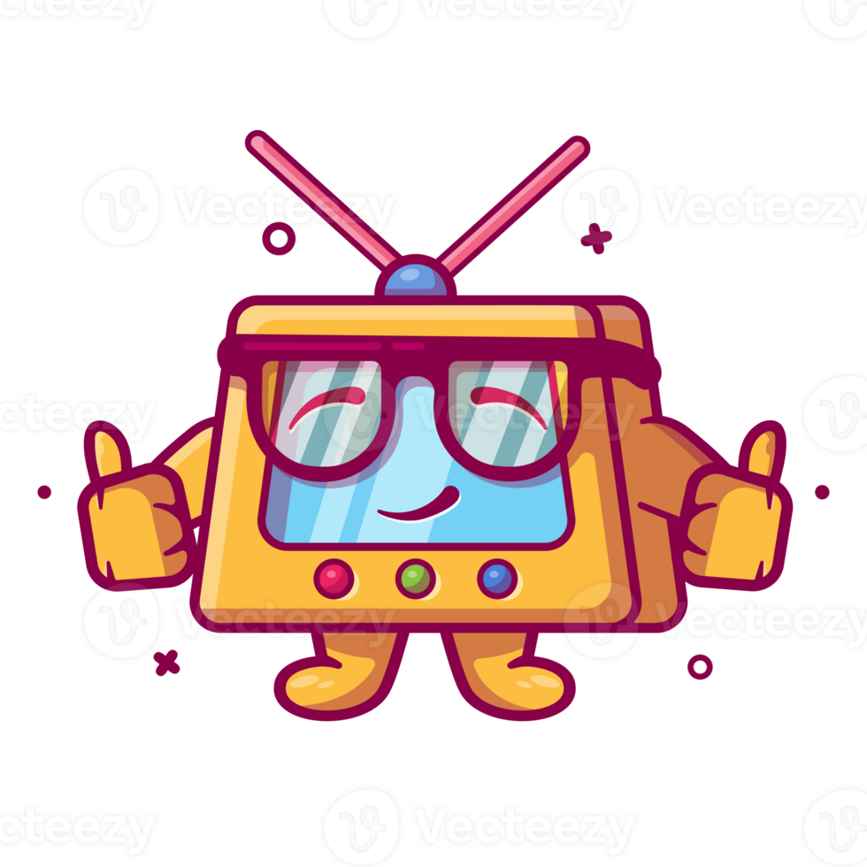 funny television character mascot with thumb up hand gesture isolated cartoon in flat style design png