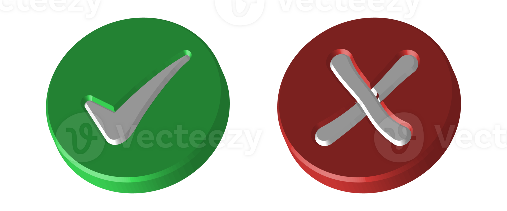 Realistic 3D Green Right Check Mark Icon, Wrong Checkmark Icon, Glossy And Shiny Tickmark Icon And Cross Mark Icon, Green And Red Realistic Checkmark With Correct and Wrong Or X Mark png