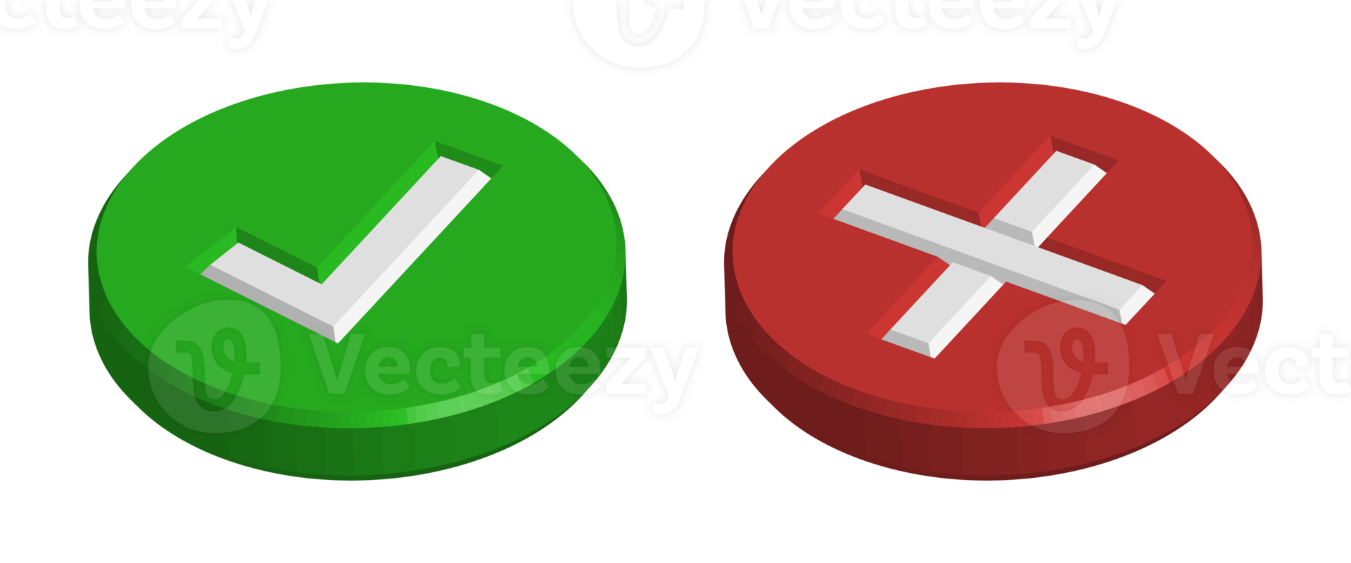 Realistic 3D Green Right Check Mark Icon, Wrong Checkmark Icon, Glossy And Shiny Tickmark Icon And Cross Mark Icon, Green And Red Realistic Checkmark With Correct and Wrong Or X Mark png