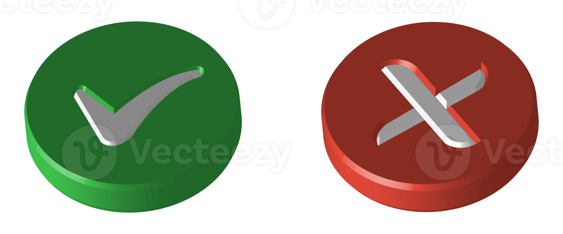 Realistic 3D Green Right Check Mark Icon, Wrong Checkmark Icon, Glossy And Shiny Tickmark Icon And Cross Mark Icon, Green And Red Realistic Checkmark With Correct and Wrong Or X Mark png