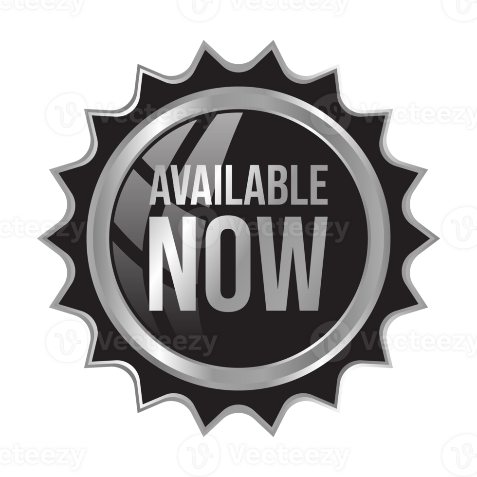 Available Now Button Design, Glossy and Shiny 3D Available Now Icon, Stamp, Badge For Retail Shop and Product, 24 by 7 Available Banner png