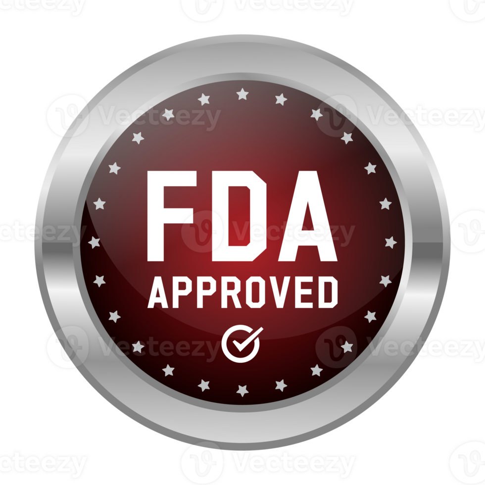glossy fda approved label, stamp, badge, seal, sticker, tag, vector, food and drug administration badge, 3d realistic badge for cbd label design elements png