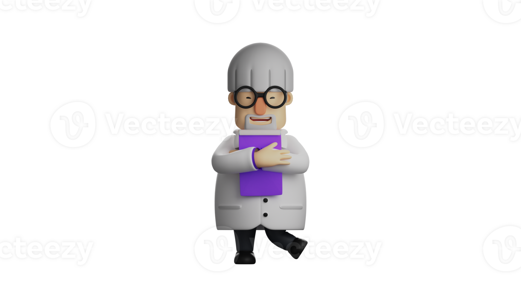3D illustration. Health Lecturer 3D cartoon character. Old health lecturer carrying notebook. Lecturer wear white coats and will check student activity. 3D cartoon character png
