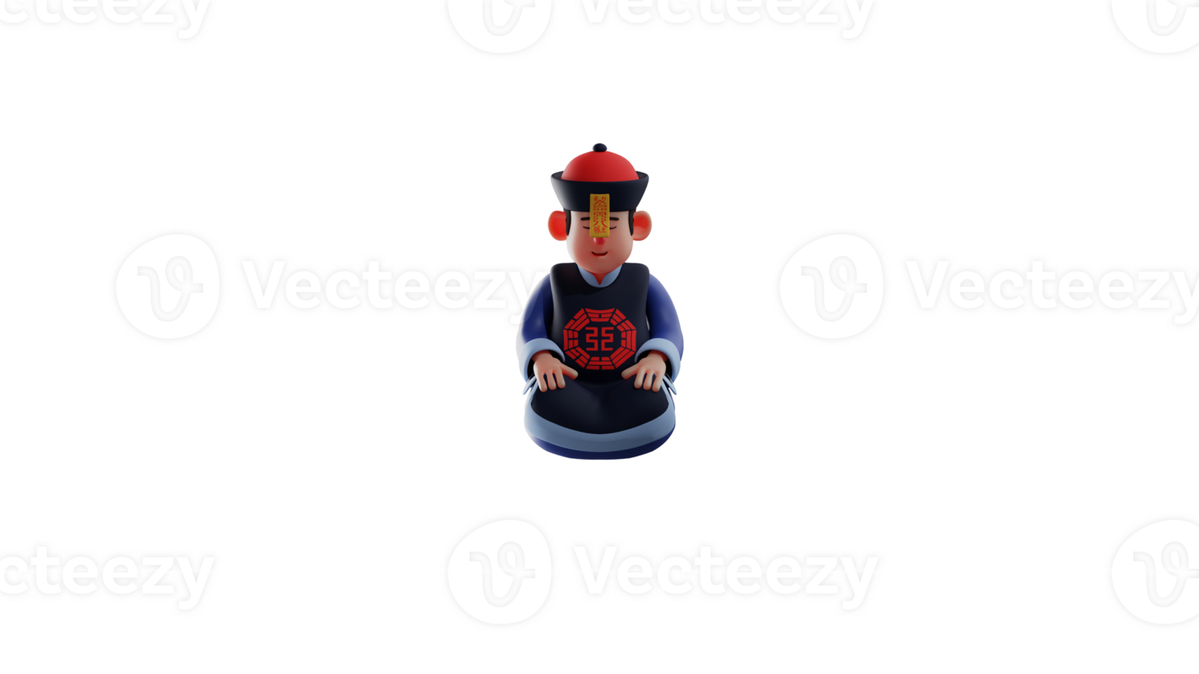 3D illustration. Obedient Vampire 3D cartoon character. Vampire in kneeling pose. The Vampire looked down and placed both hands on his thighs. Vampire smiled sweetly. 3D cartoon character png