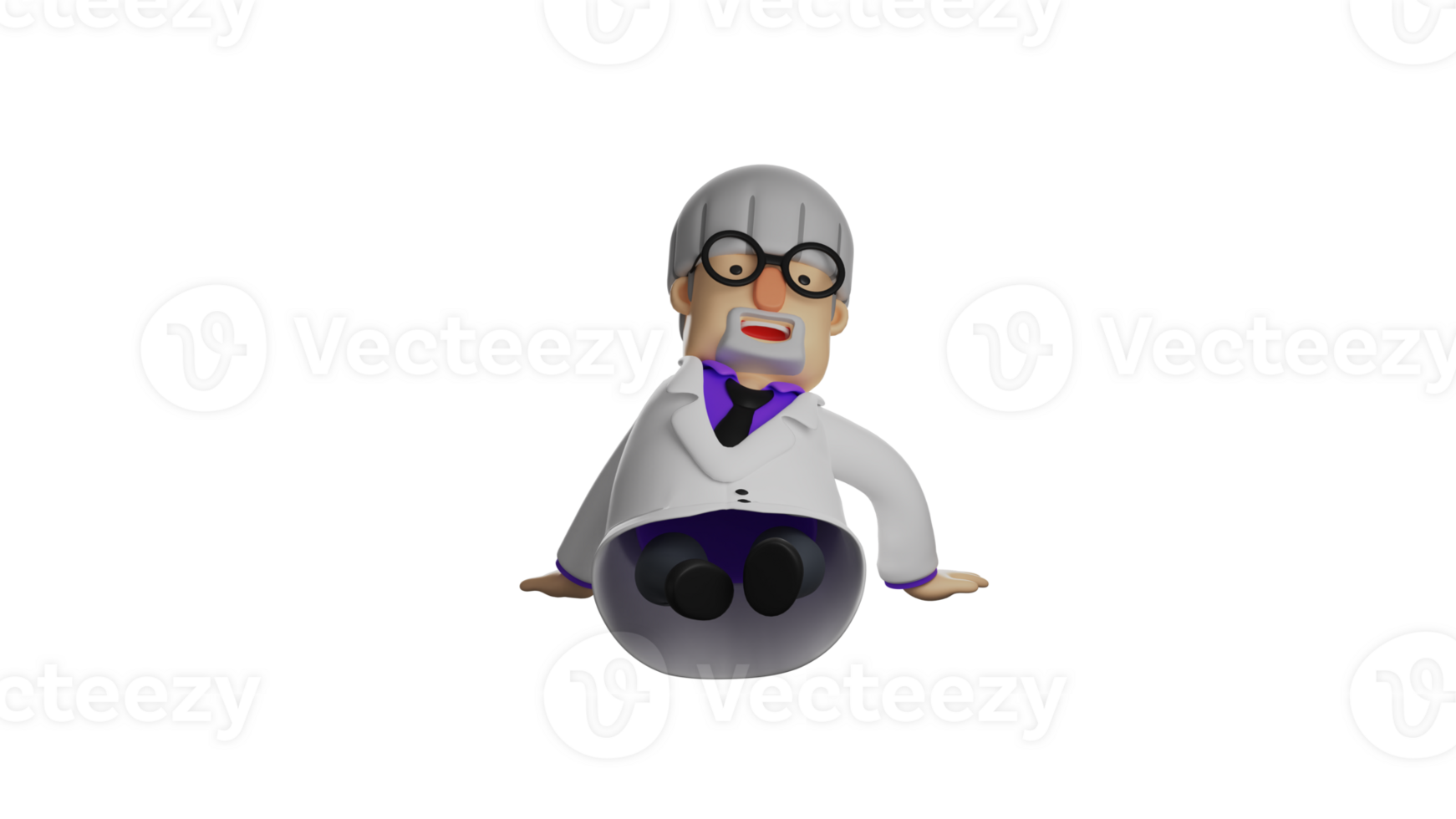 3D illustration. Happy Professor 3D cartoon character. The old professor wears a white coat. The professor laughed happily and showed a funny pose. Professor looks cheerful. 3D cartoon character png