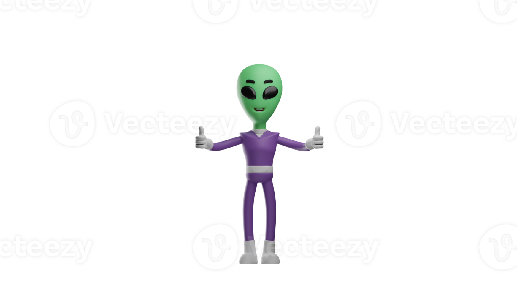 3D illustration. Sweet Alien 3D cartoon character. Alien giving two thumbs up to someone who is very extraordinary. The alien smiled sweetly. 3D cartoon character png
