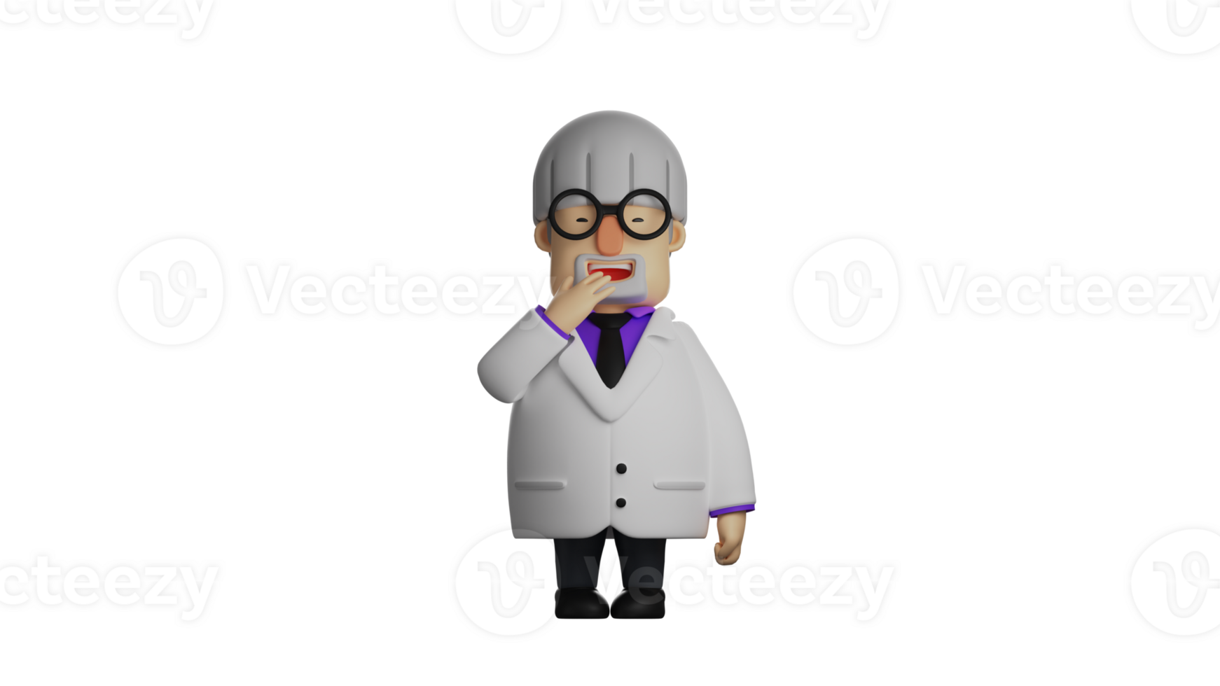 3D illustration. Old Doctor 3D cartoon character. The doctor wears a white coat and is ready to go on duty. The Professor showed a shy smile. Professor looks happy. 3D cartoon character png