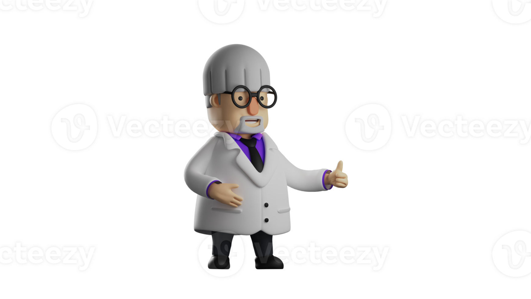 3D illustration. Kind hearted Professor 3D cartoon character. Professor in a pose giving a thumbs up sign. An old professor who appreciates the performance of others. 3D cartoon character png