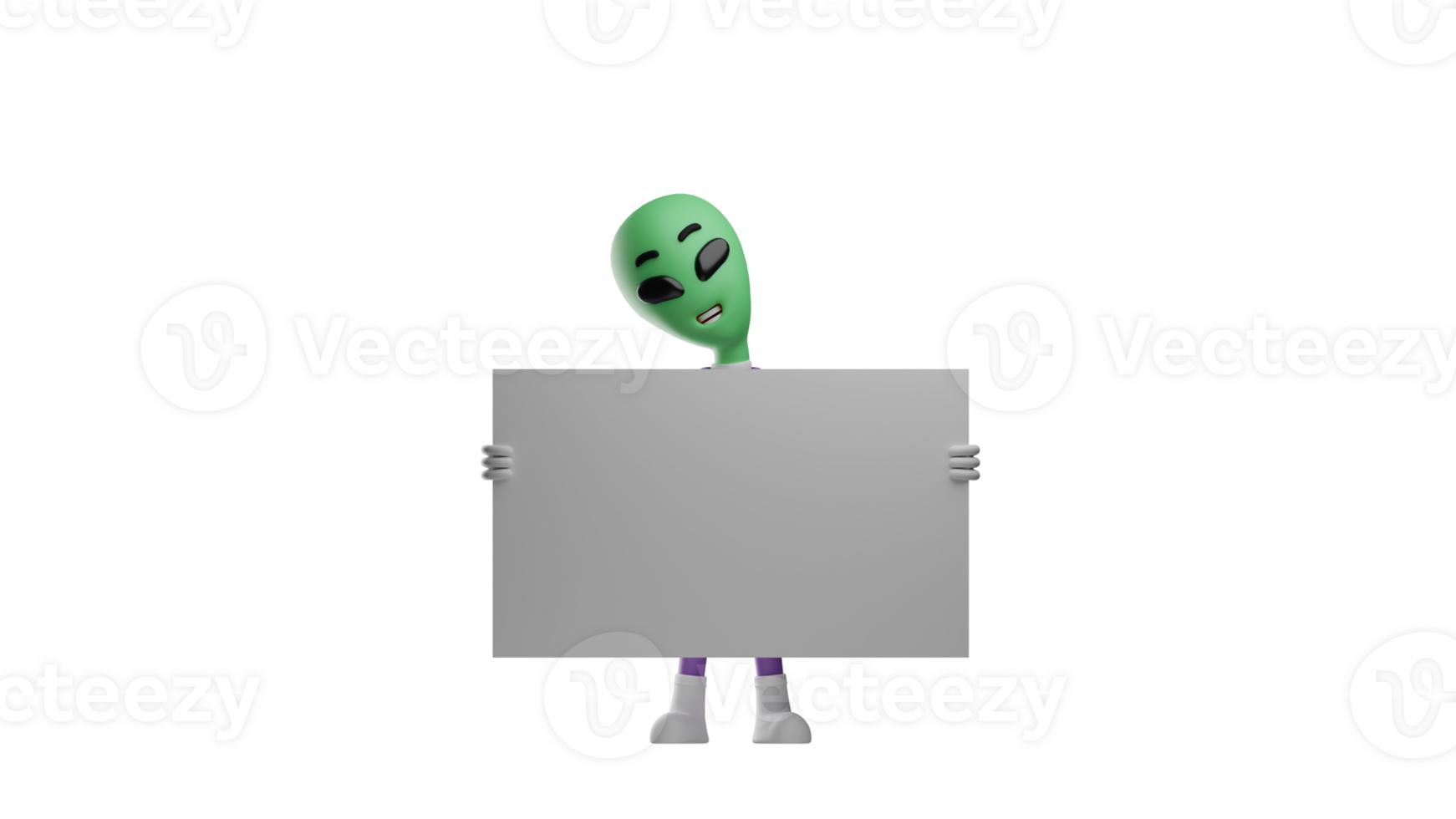 3D illustration. Scary Alien 3D cartoon character. The alien carries a whiteboard. The alien showed a strange expression and scared everyone. 3D cartoon character png