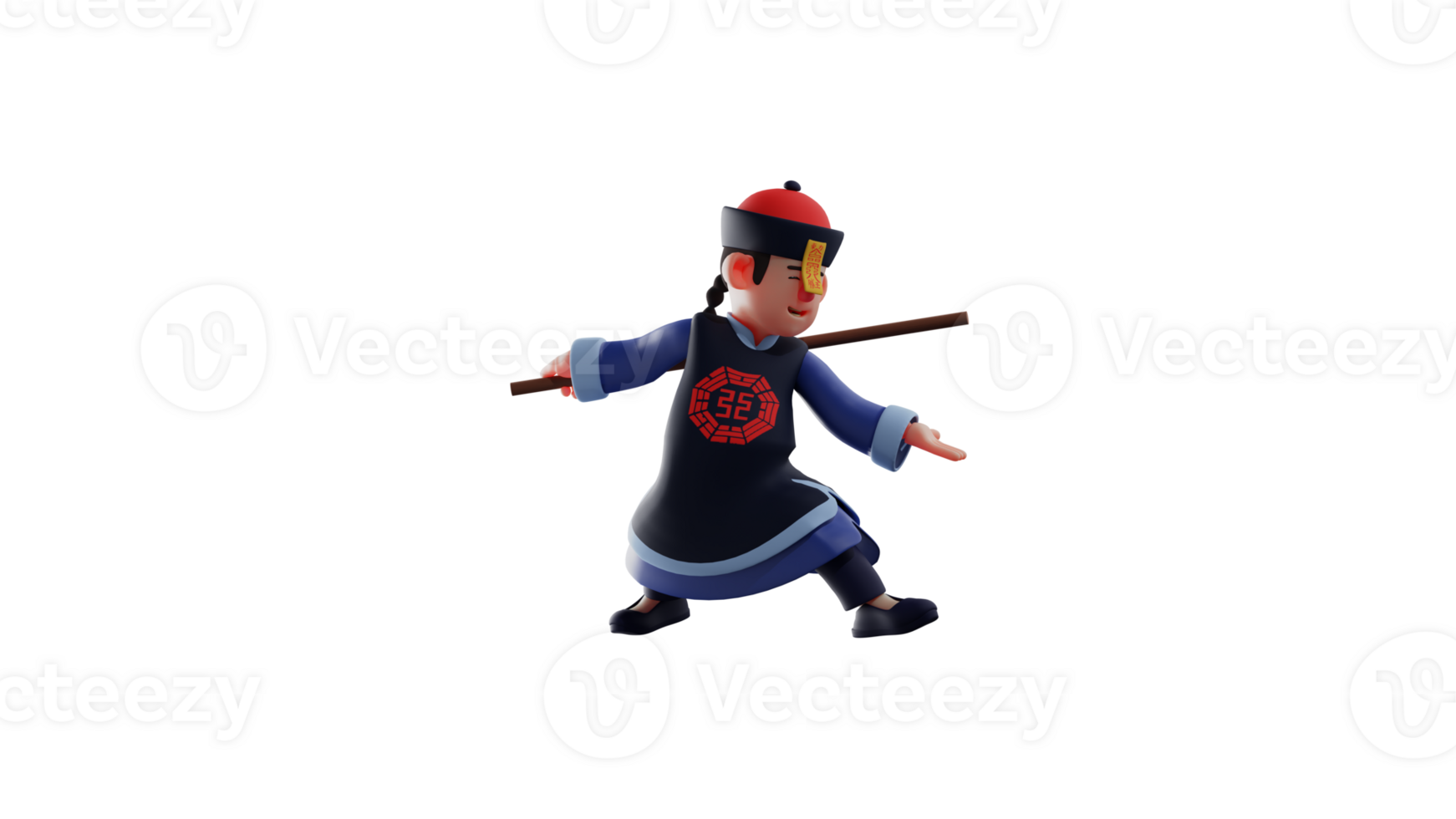 3D illustration. Great Vampire 3D cartoon character. The Vampire was practicing the martial art he had learned. Vampire use sticks as weapons. 3D cartoon character png