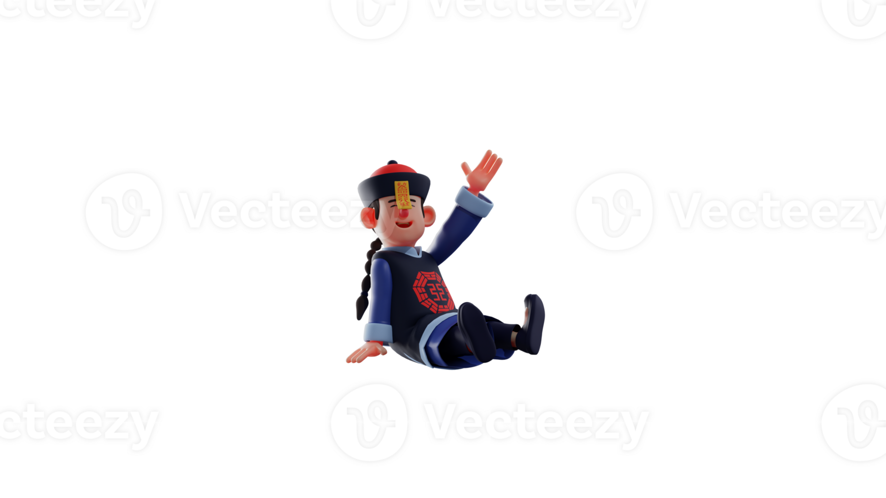 3D illustration. Friendly Vampire 3D cartoon character. A vampire in a stretched pose. The vampire waved his hand at someone and showed his cute smile. 3D cartoon character png