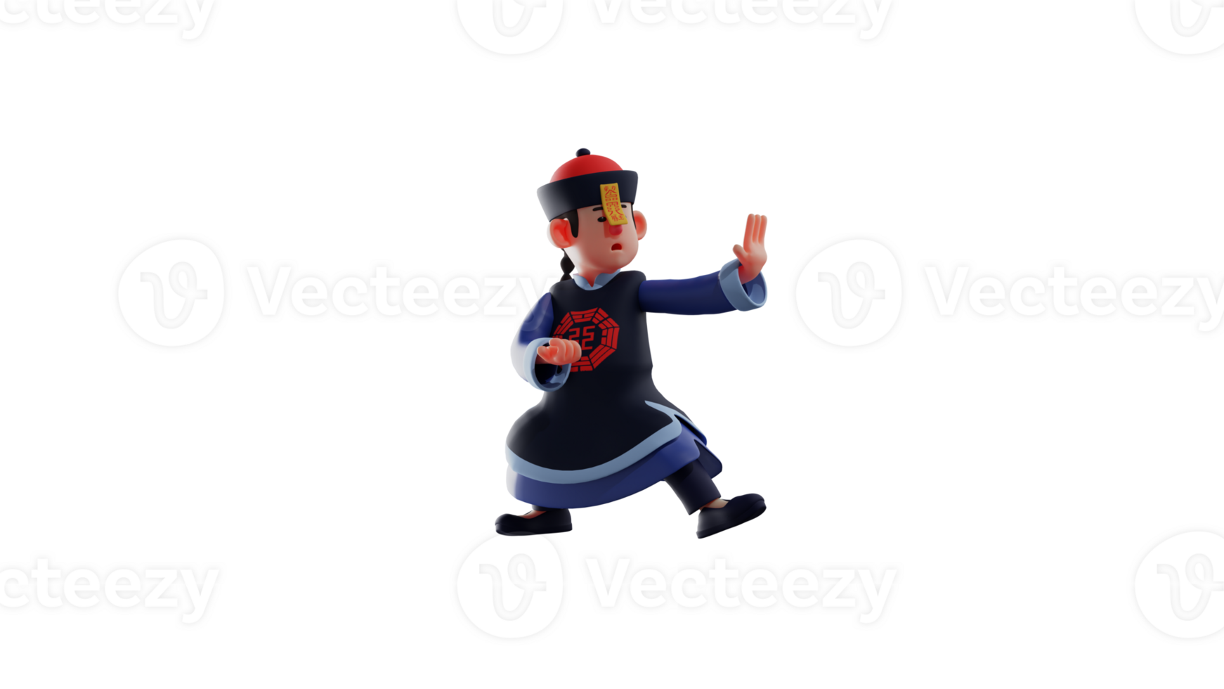 3D illustration. Great Vampire 3D cartoon character. Vampire is demonstrating one of the moves in martial arts. The Vampire showed a serious expression. 3D cartoon character png