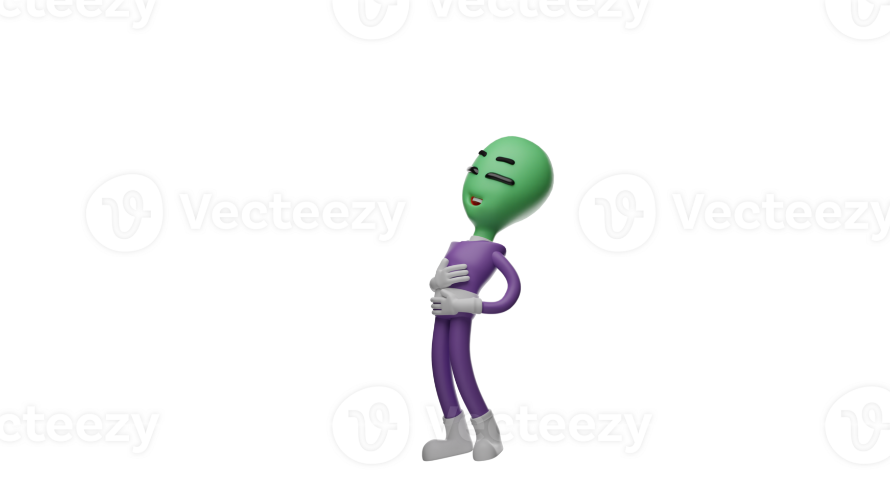 3D illustration. Happy alien 3D cartoon character. The alien burst out