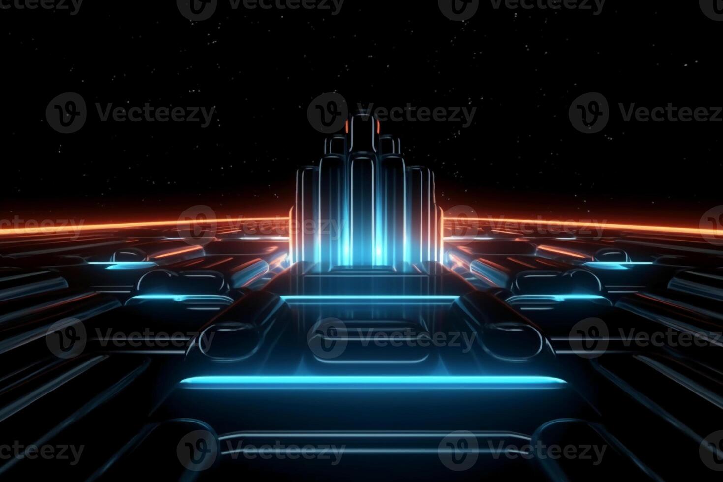 abstract modern space, future virtual metauniverse, starry sky. photo