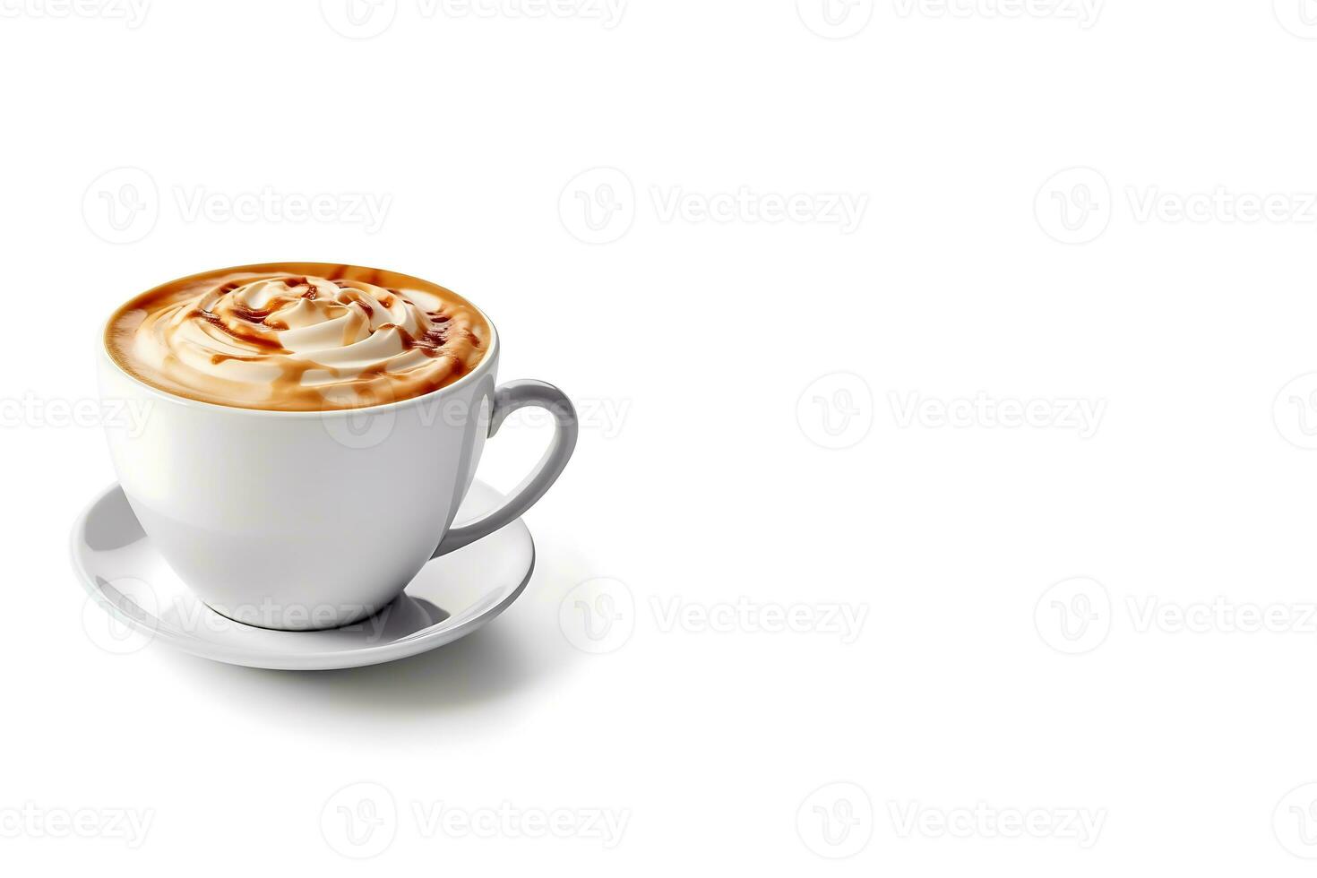 Cup of coffee latte or cappuccino isolated on white background with copy space. Generate AI photo