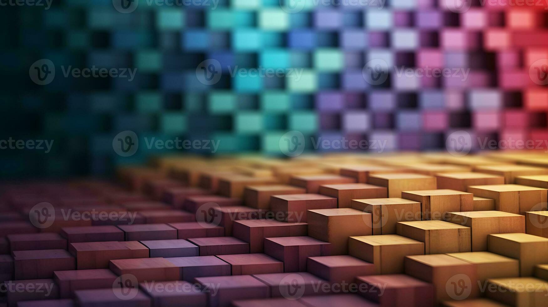 A spectrum of stacked, multi-colored wooden blocks, providing a background or cover for something creative, diverse, expanding, rising, or growing. generated by AI. photo