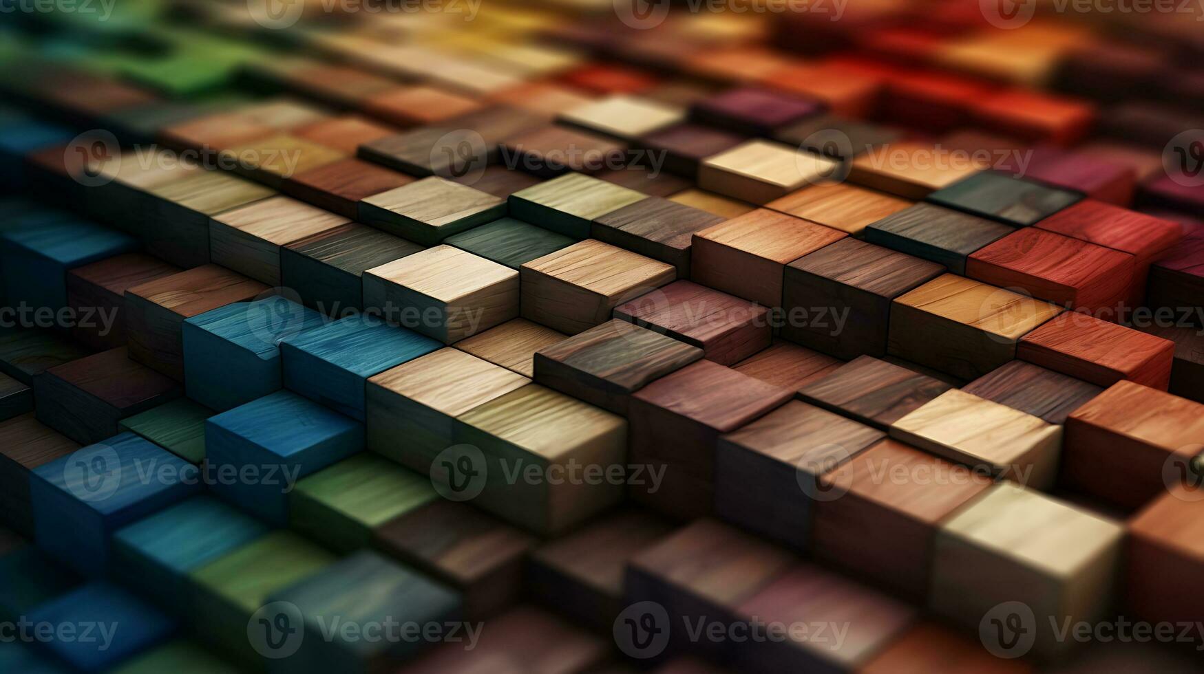 A spectrum of stacked, multi-colored wooden blocks, providing a background or cover for something creative, diverse, expanding, rising, or growing. generated by AI. photo
