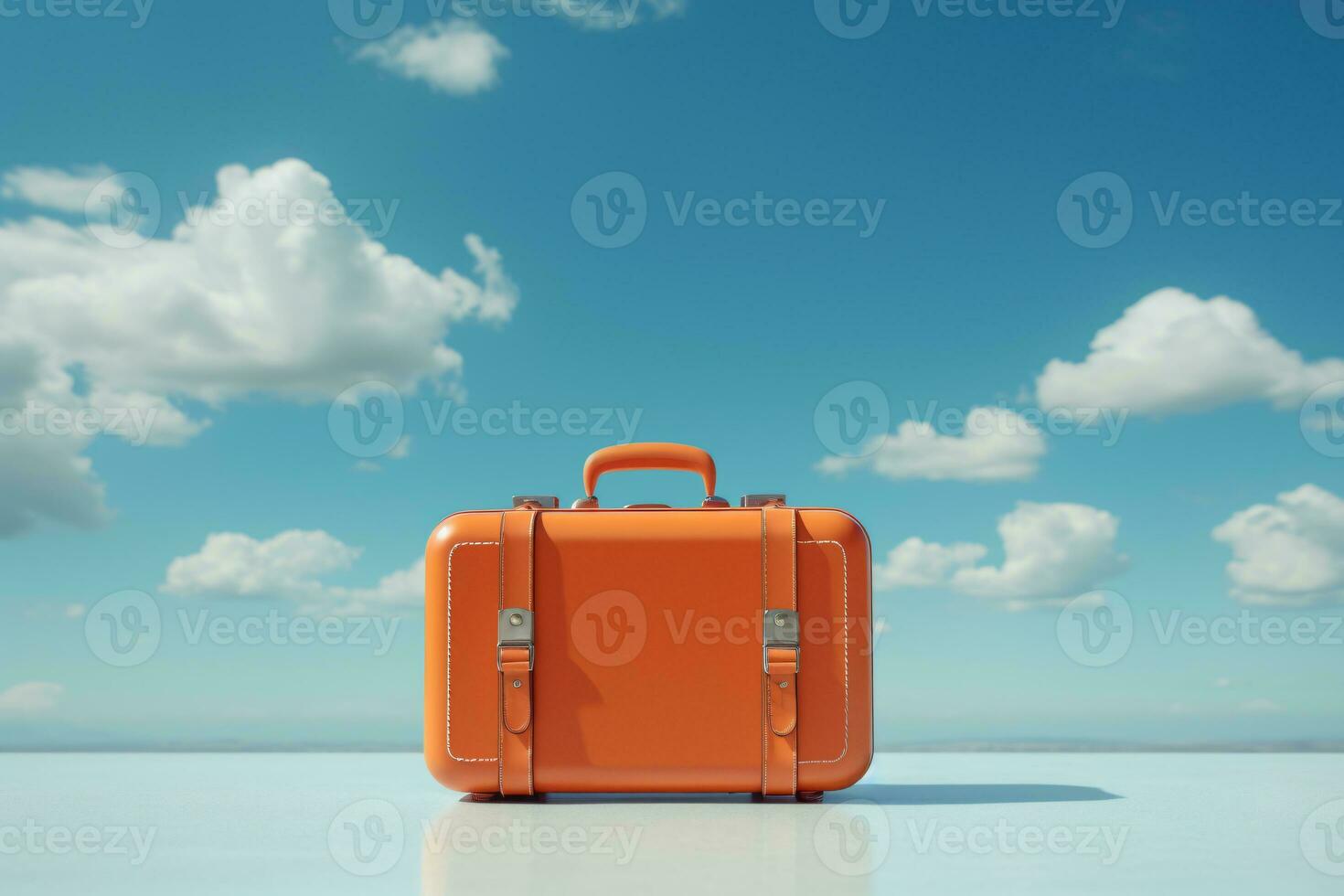 Orange suitcase in the sky Travel and vacation concept photo