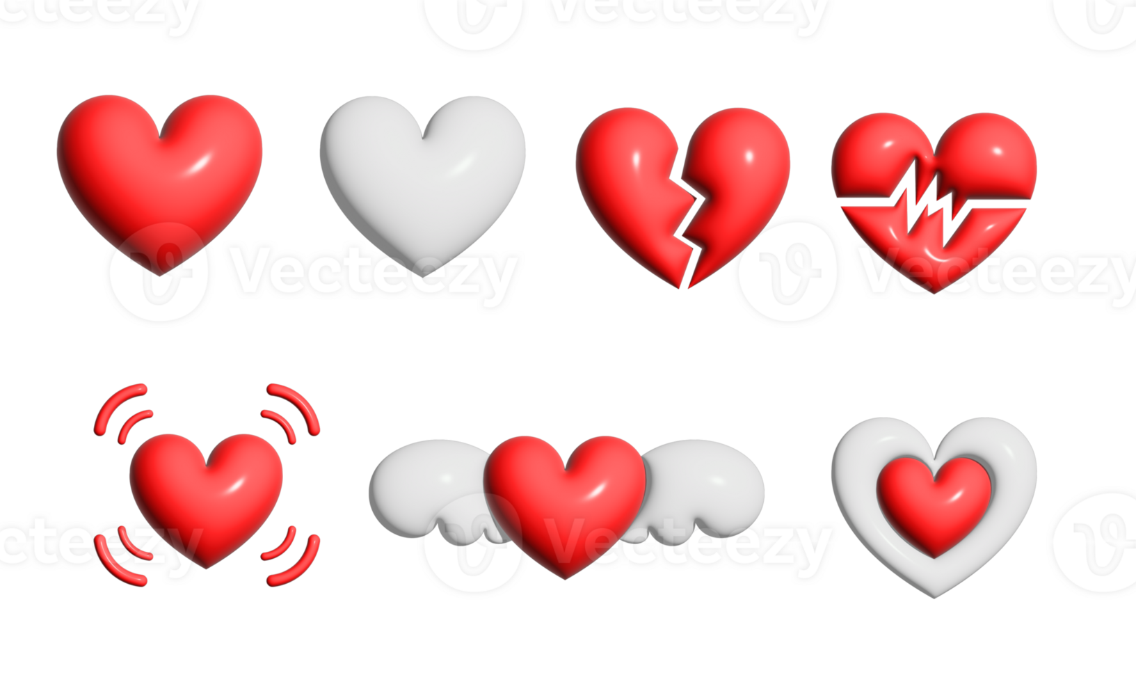 set of 3d red mini hearts icon for valentine day png