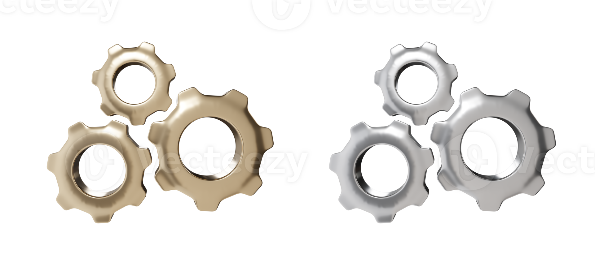mechanism gears 3d rendering set,cog icon set png