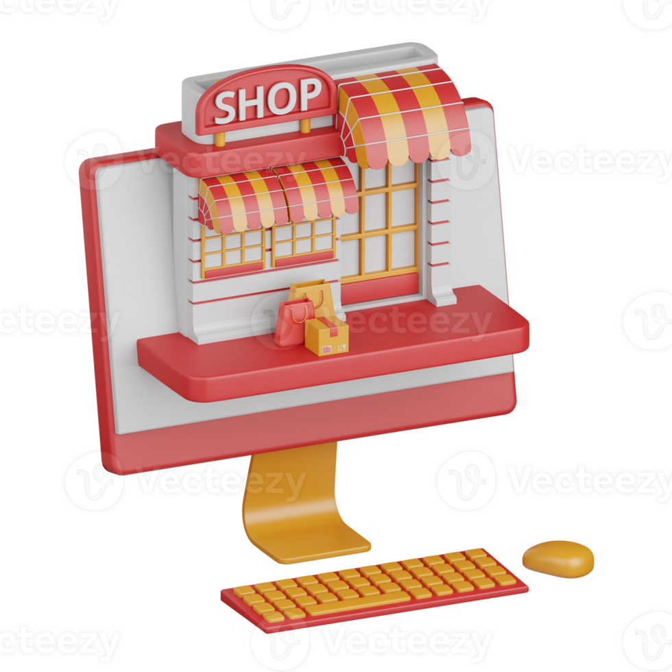 3d rendering online store isolated useful for ecommerce, business, retail, store, online, delivery and marketplace design element png