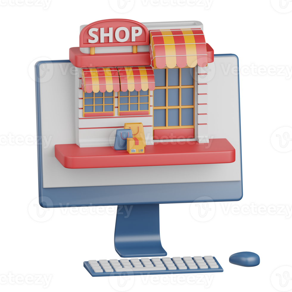 3d rendering online store isolated useful for ecommerce, business, retail, store, online, delivery and marketplace design element png