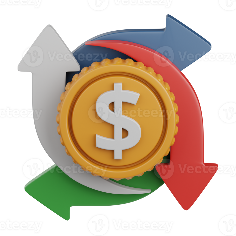 3d rendering cash flow isolated useful for business, analytics, money and finance design element png