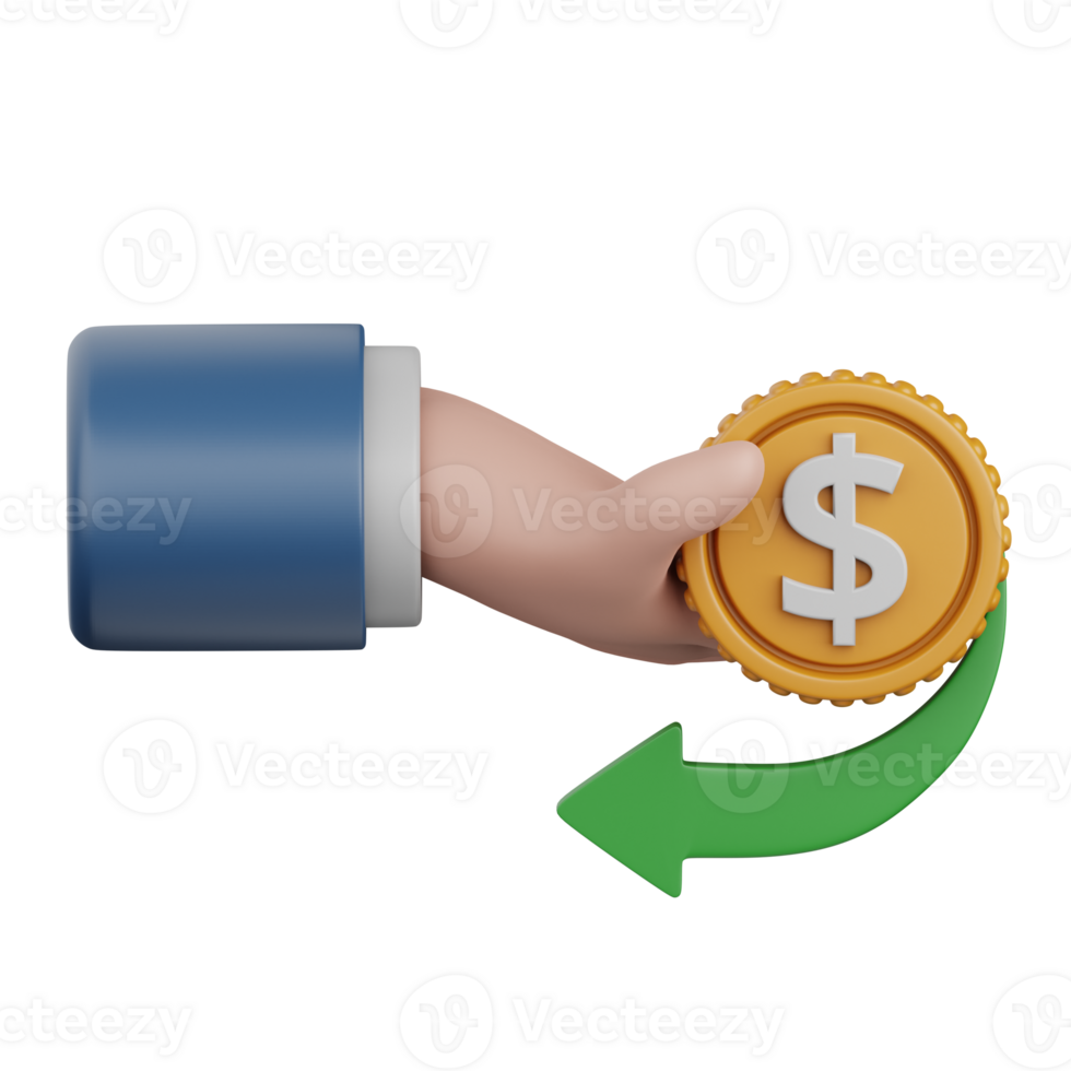 3d representación devolución de dinero aislado útil para comercio electrónico, negocio, minorista, almacenar, en línea, entrega y mercado diseño elemento png