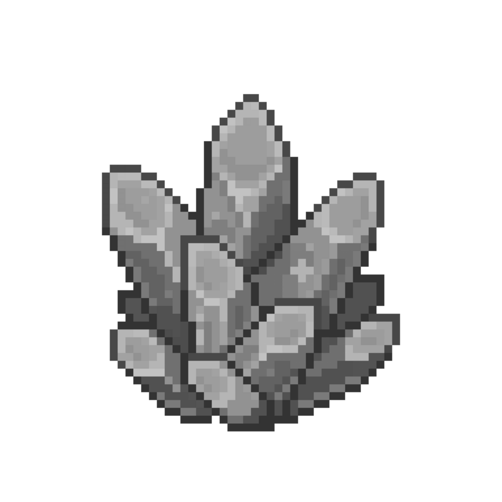 An 8-bit retro-styled pixel-art illustration of a gray crystal. png