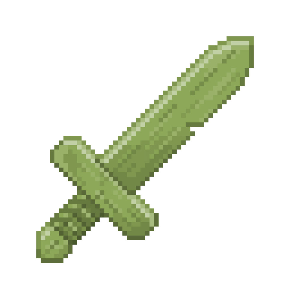 een 8-bits retro-stijl pixel-art illustratie van een berk houten zwaard. png