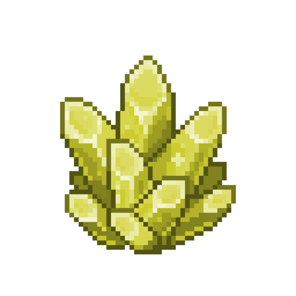 An 8-bit retro-styled pixel-art illustration of a yellow crystal. png