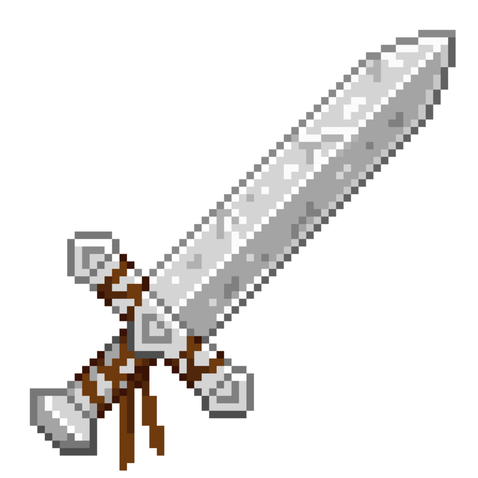 An 8-bit retro-styled pixel-art illustration of a white stone sword with vines and leaves wrapped around the handle. png