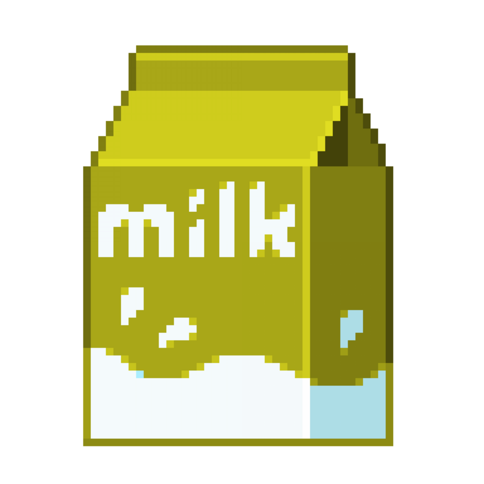 An 8-bit retro-styled pixel-art illustration of yellow milk. png