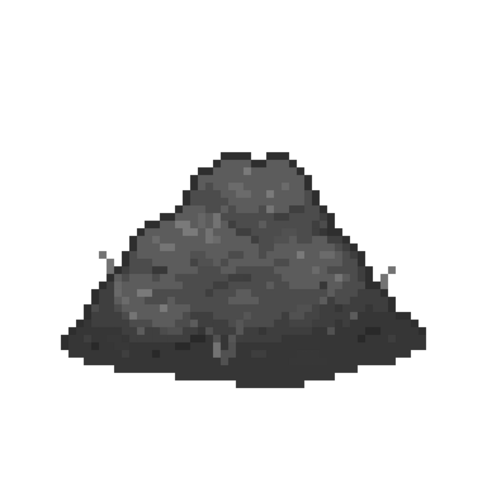 An 8-bit retro-styled pixel-art illustration of a dirty pile of gray ash. png