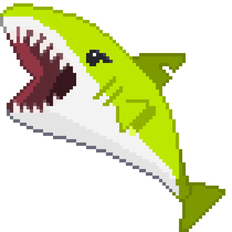 un 8 bits de style rétro Pixel art illustration de une Jaune requin. png