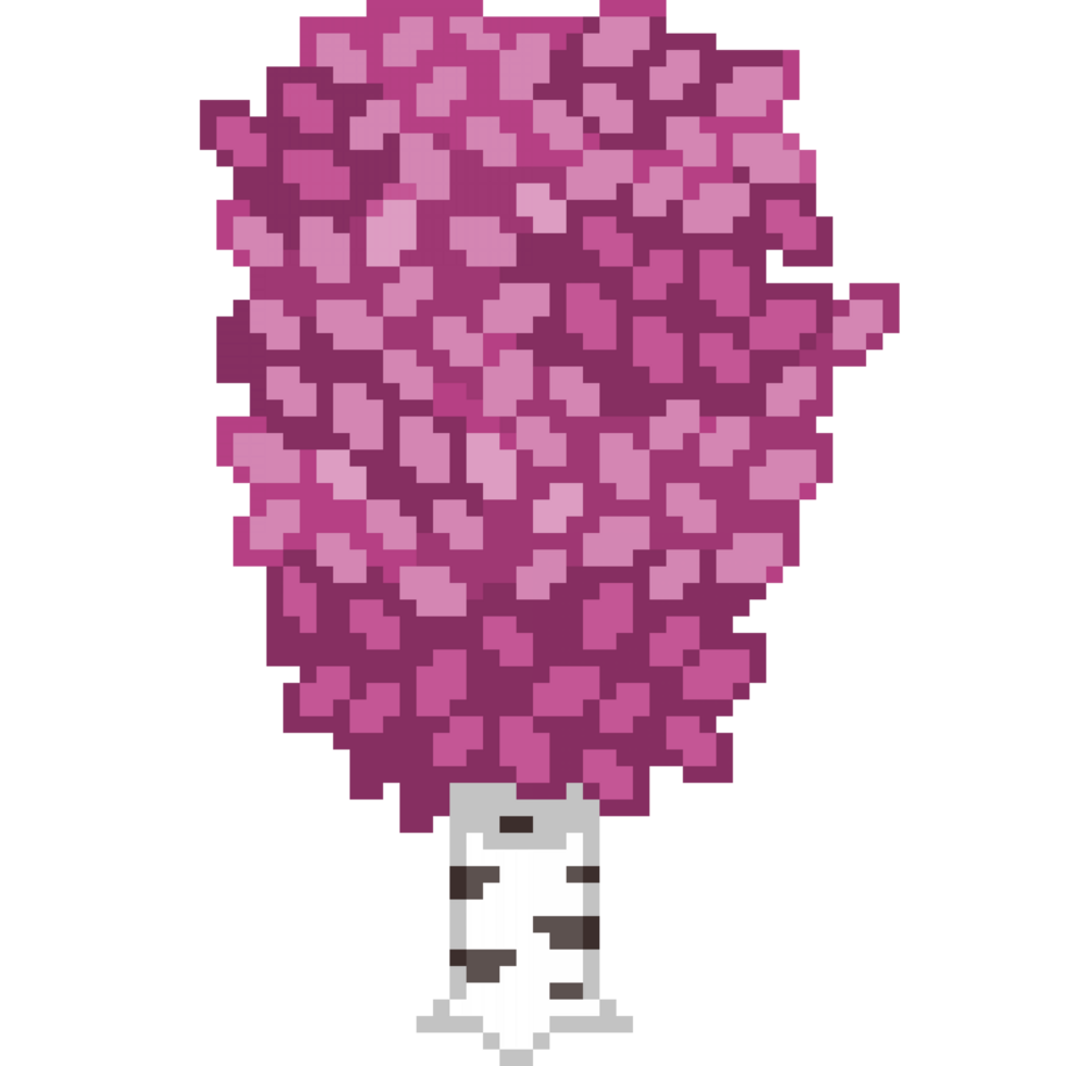 An 8-bit retro-styled pixel-art illustration of a pink birch tree. png