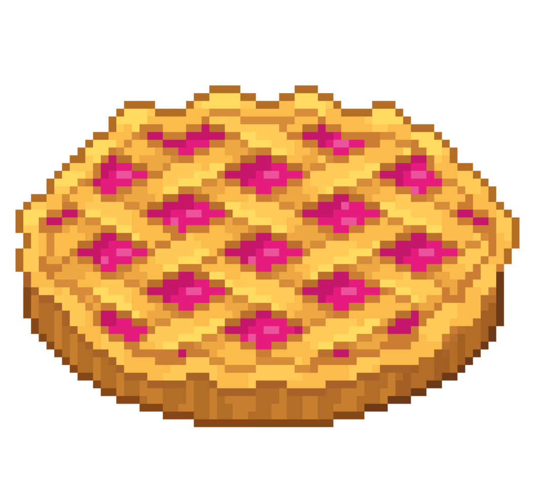 An 8-bit retro-styled pixel-art illustration of a cherry pie. png