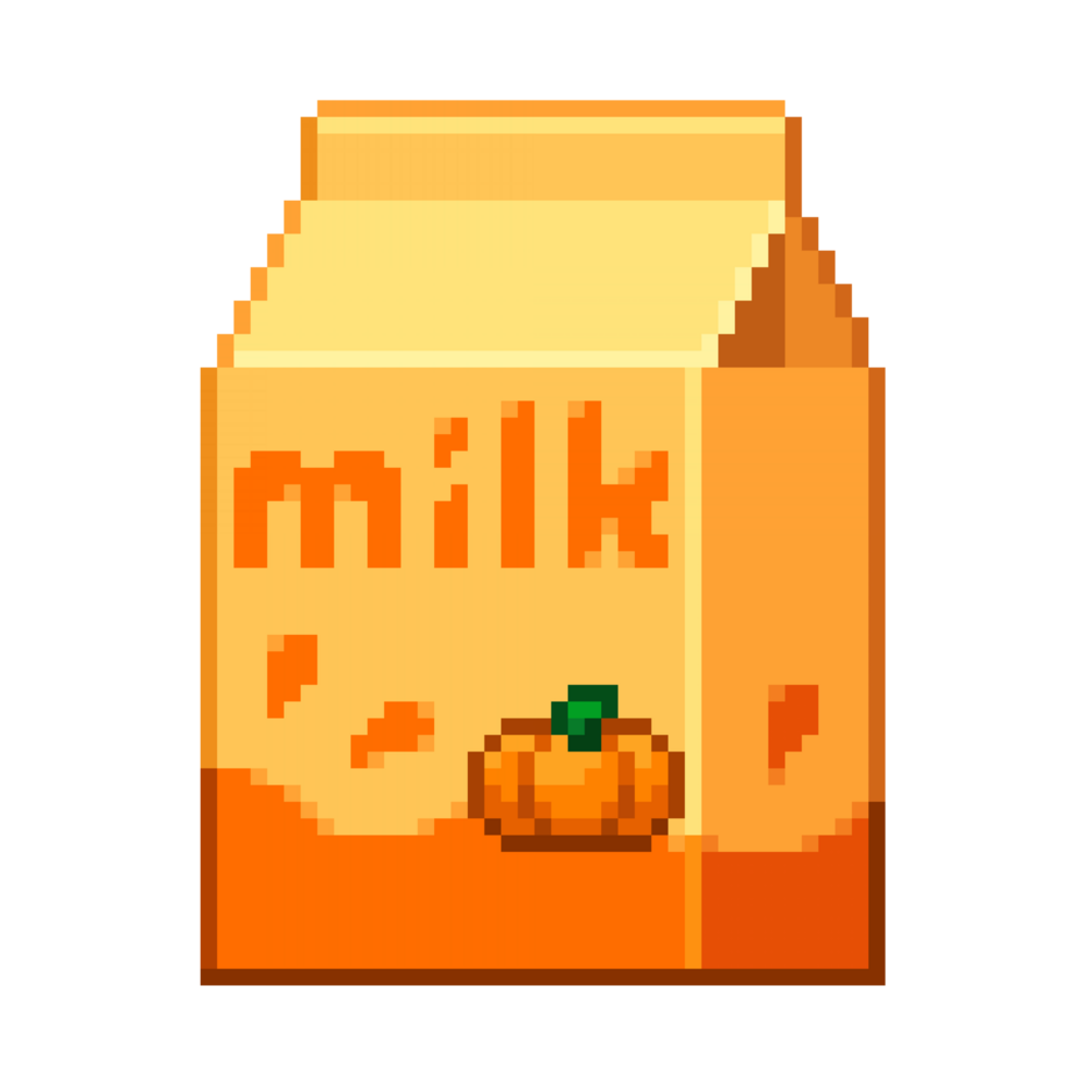 An 8-bit retro-styled pixel-art illustration of pumpkin milk. png