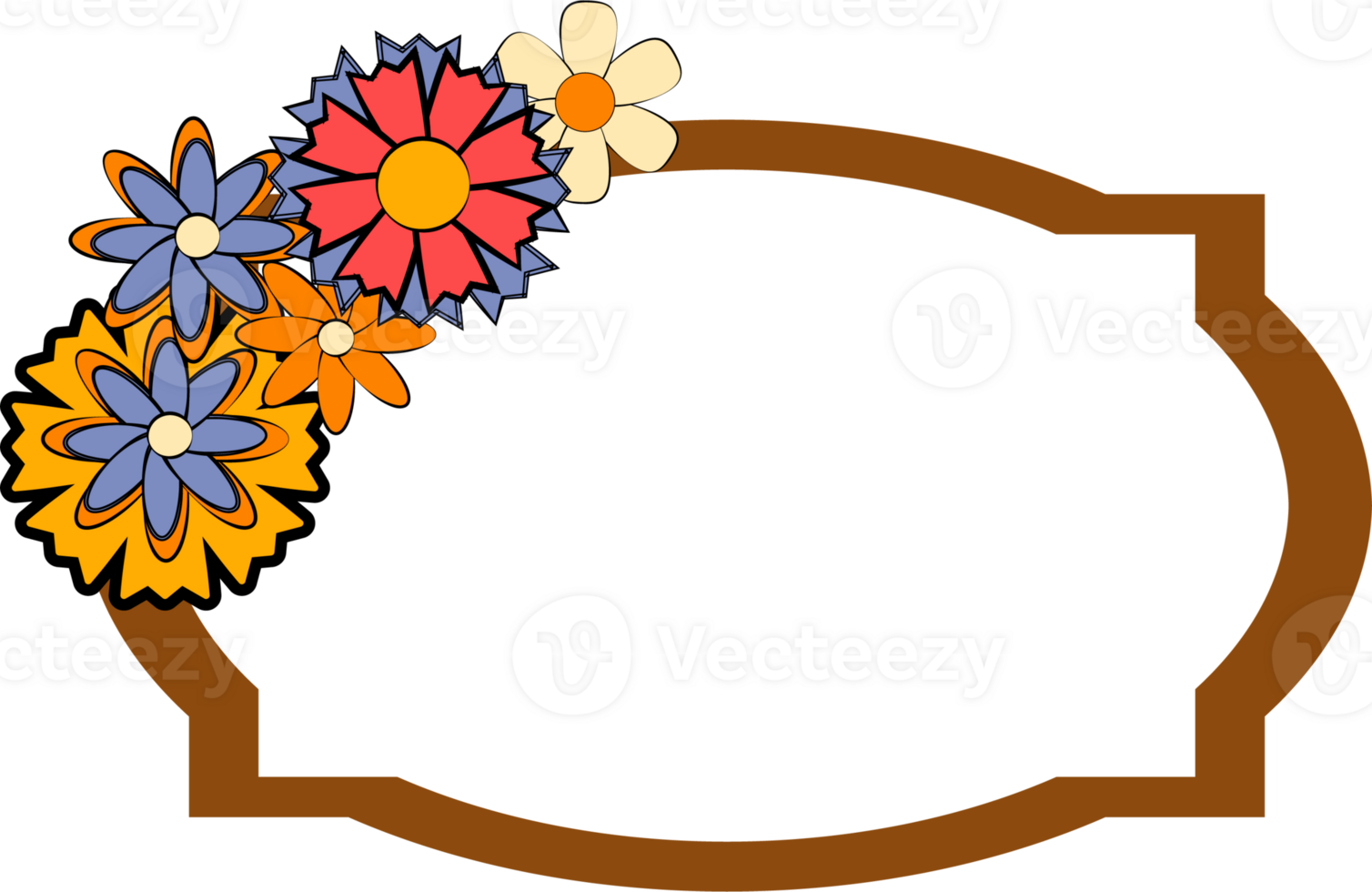 Frame with flowers groovy style for decoration. png