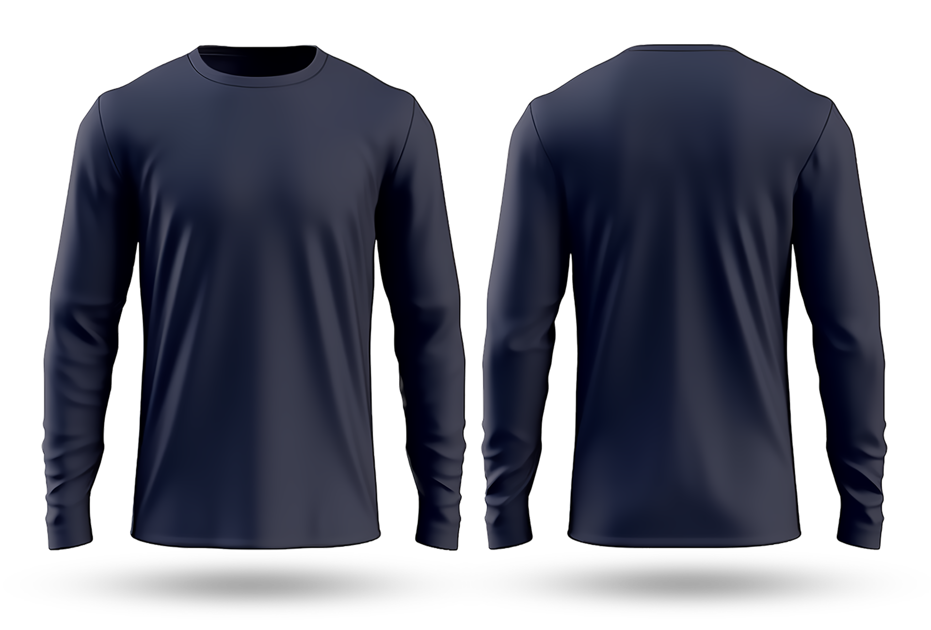 Navy long sleeve t-shirt mockup, with front and back views, isolated on ...