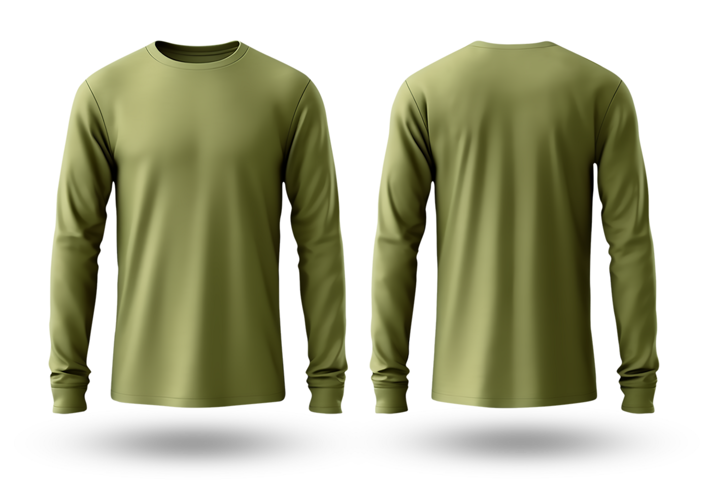 Gold long sleeve t-shirt mockup isolated on transparent background, generative ai png