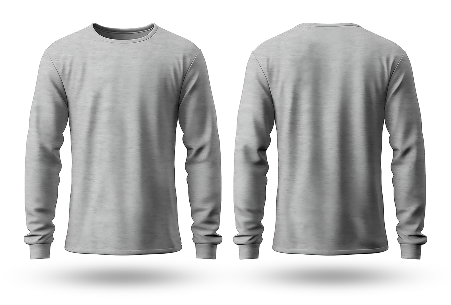 Gray long sleeve t-shirt mockup, with front and back view, isolated on transparent background, generative ai png