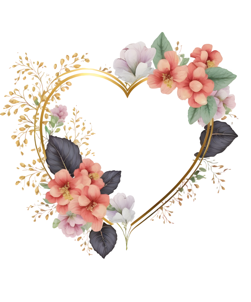 Floral Ornamental Frame Design with Heart Shape, Decorative Frame png