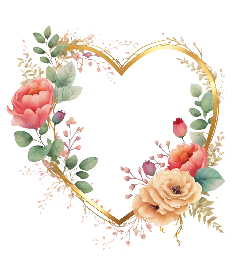 Floral Ornamental Frame Design with Heart Shape, Decorative Frame png