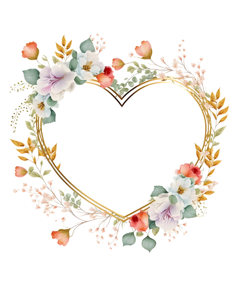 Floral Ornamental Frame Design with Heart Shape, Decorative Frame png