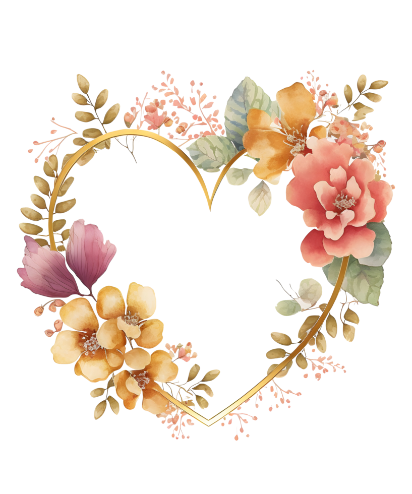 Floral Ornamental Frame Design with Heart Shape, Decorative Frame png